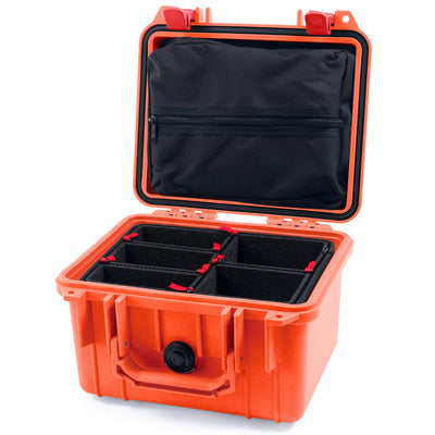 Pelican 1300 Case, Orange with Red Latches TrekPak Divider System with Zipper Lid Pouch ColorCase 013000-0120-150-320