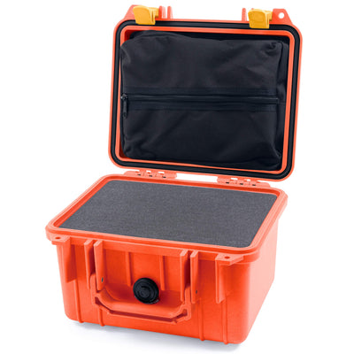 Pelican 1300 Case, Orange with Yellow Latches Pick & Pluck Foam with Zipper Lid Pouch ColorCase 013000-0101-150-240