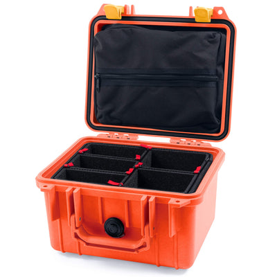 Pelican 1300 Case, Orange with Yellow Latches TrekPak Divider System with Zipper Lid Pouch ColorCase 013000-0120-150-240