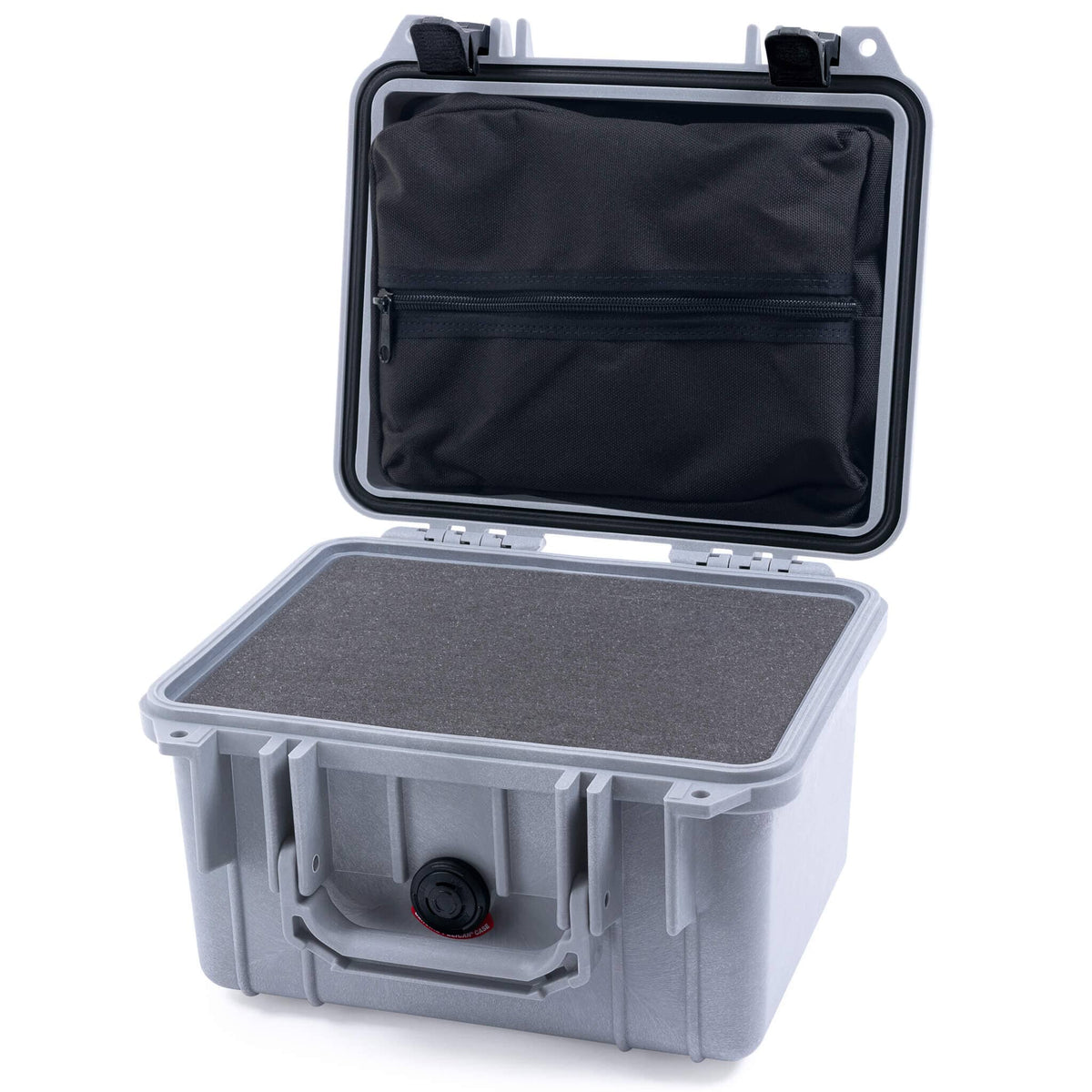 Pelican 1300 Case, Silver with Black Latches Pick &amp; Pluck Foam with Zipper Lid Pouch ColorCase 013000-0101-180-110
