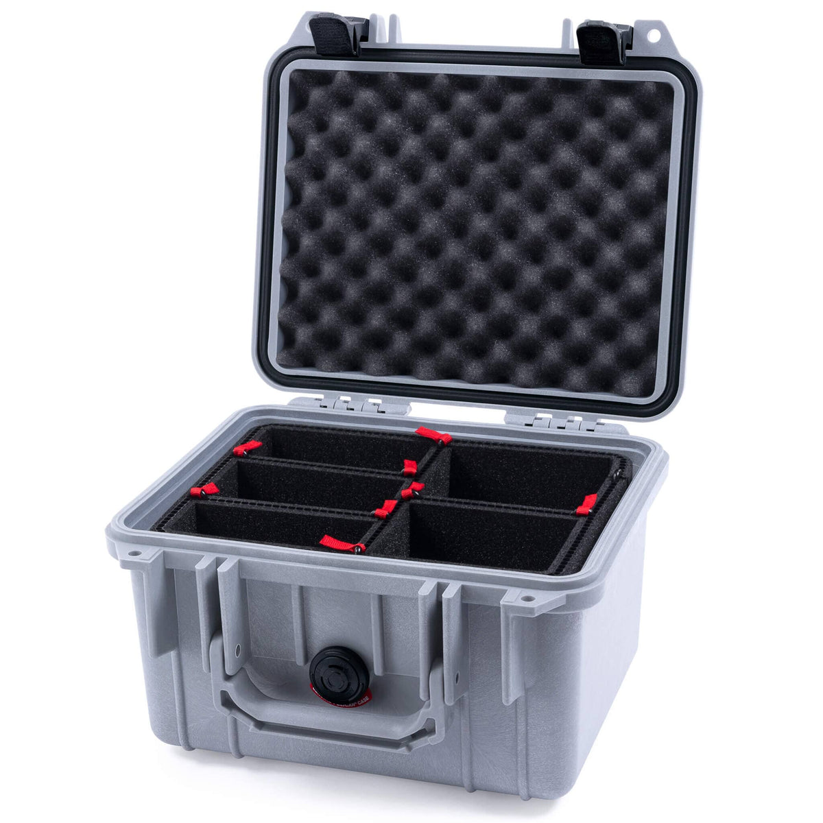 Pelican 1300 Case, Silver with Black Latches TrekPak Divider System with Convolute Lid Foam ColorCase 013000-0020-180-110