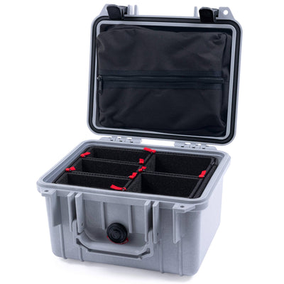 Pelican 1300 Case, Silver with Black Latches TrekPak Divider System with Zipper Lid Pouch ColorCase 013000-0120-180-110