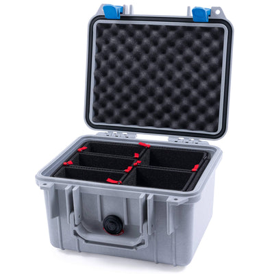 Pelican 1300 Case, Silver with Blue Latches TrekPak Divider System with Convolute Lid Foam ColorCase 013000-0020-180-120