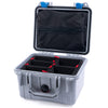 Pelican 1300 Case, Silver with Blue Latches TrekPak Divider System with Zipper Lid Pouch ColorCase 013000-0120-180-120