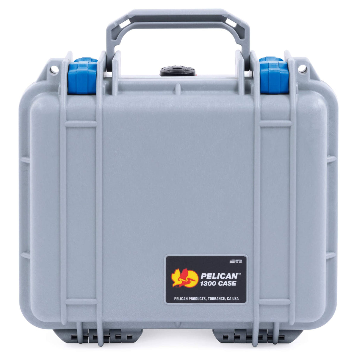 Pelican 1300 Case, Silver with Blue Latches ColorCase 