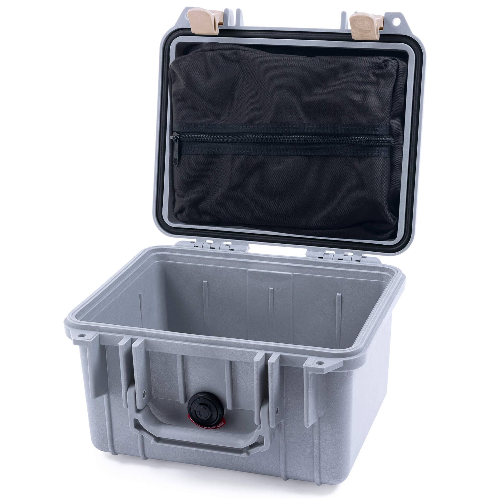Pelican 1300 Case, Silver with Desert Tan Latches Zipper Lid Pouch Only ColorCase 013000-0100-180-310