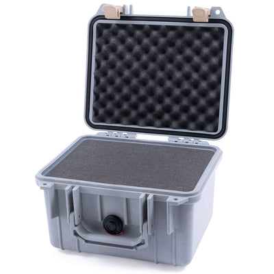 Pelican 1300 Case, Silver with Desert Tan Latches Pick & Pluck Foam with Convolute Lid Foam ColorCase 013000-0001-180-310