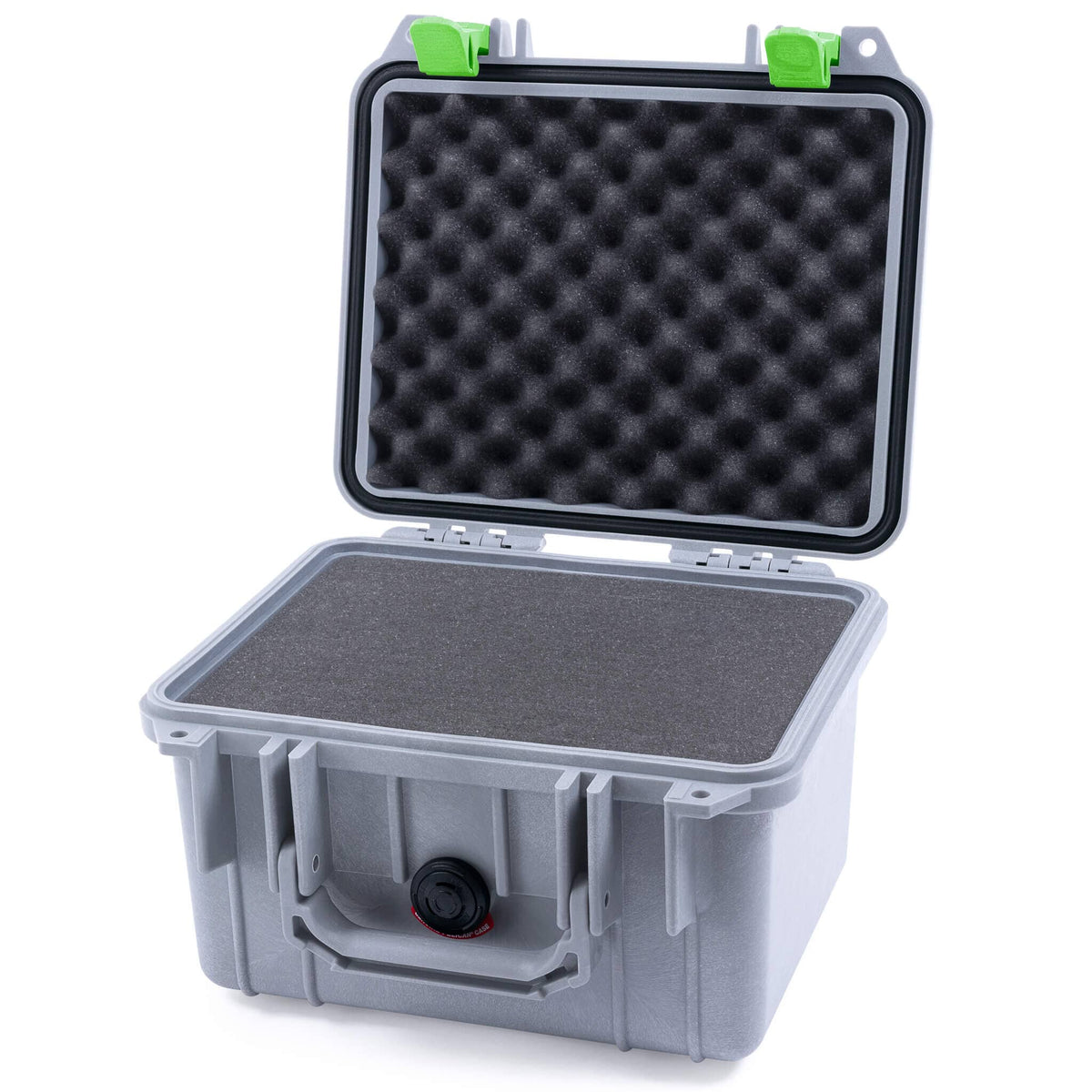 Pelican 1300 Case, Silver with Lime Green Latches Pick &amp; Pluck Foam with Convolute Lid Foam ColorCase 013000-0001-180-300