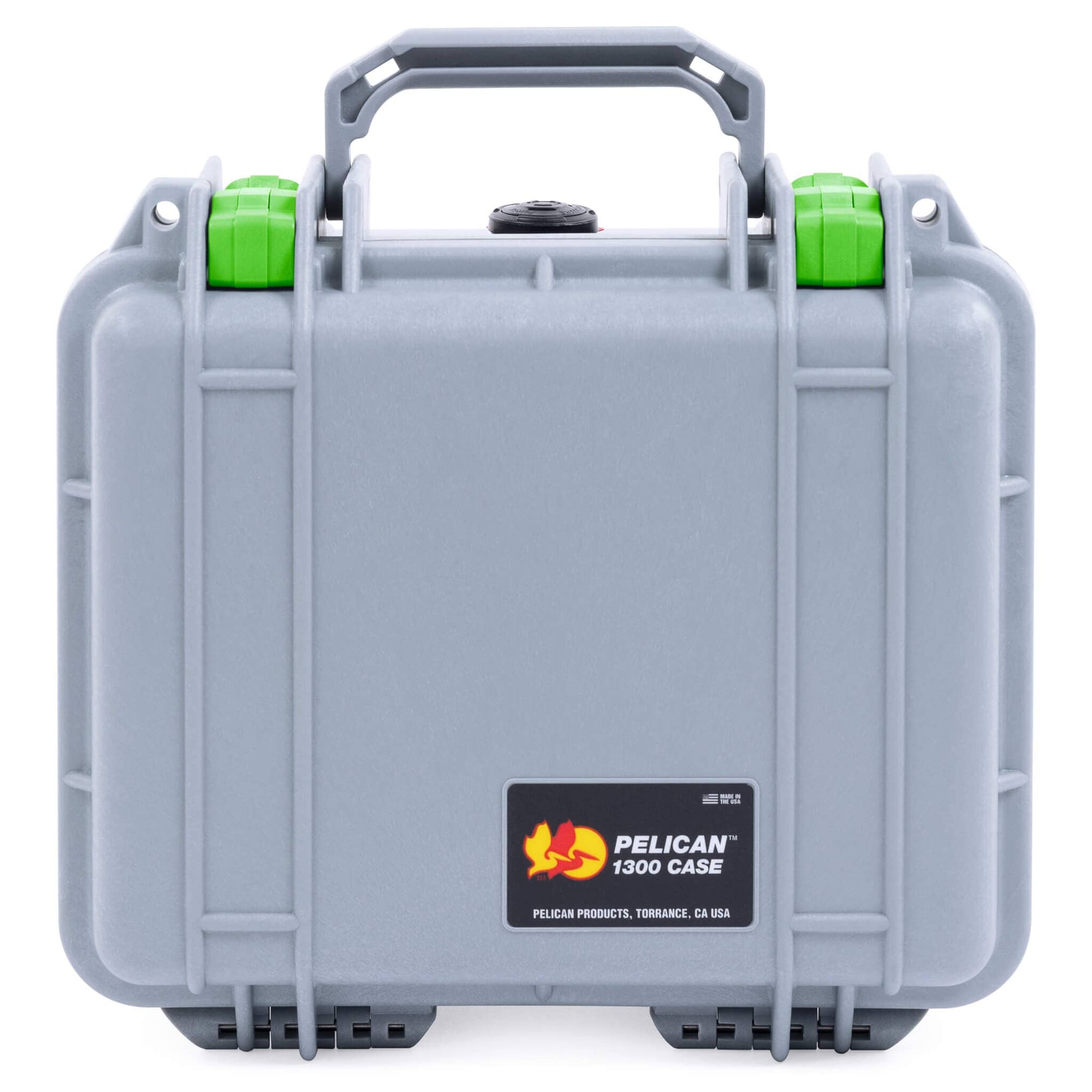 Pelican 1300 Case, Silver with Lime Green Latches ColorCase 