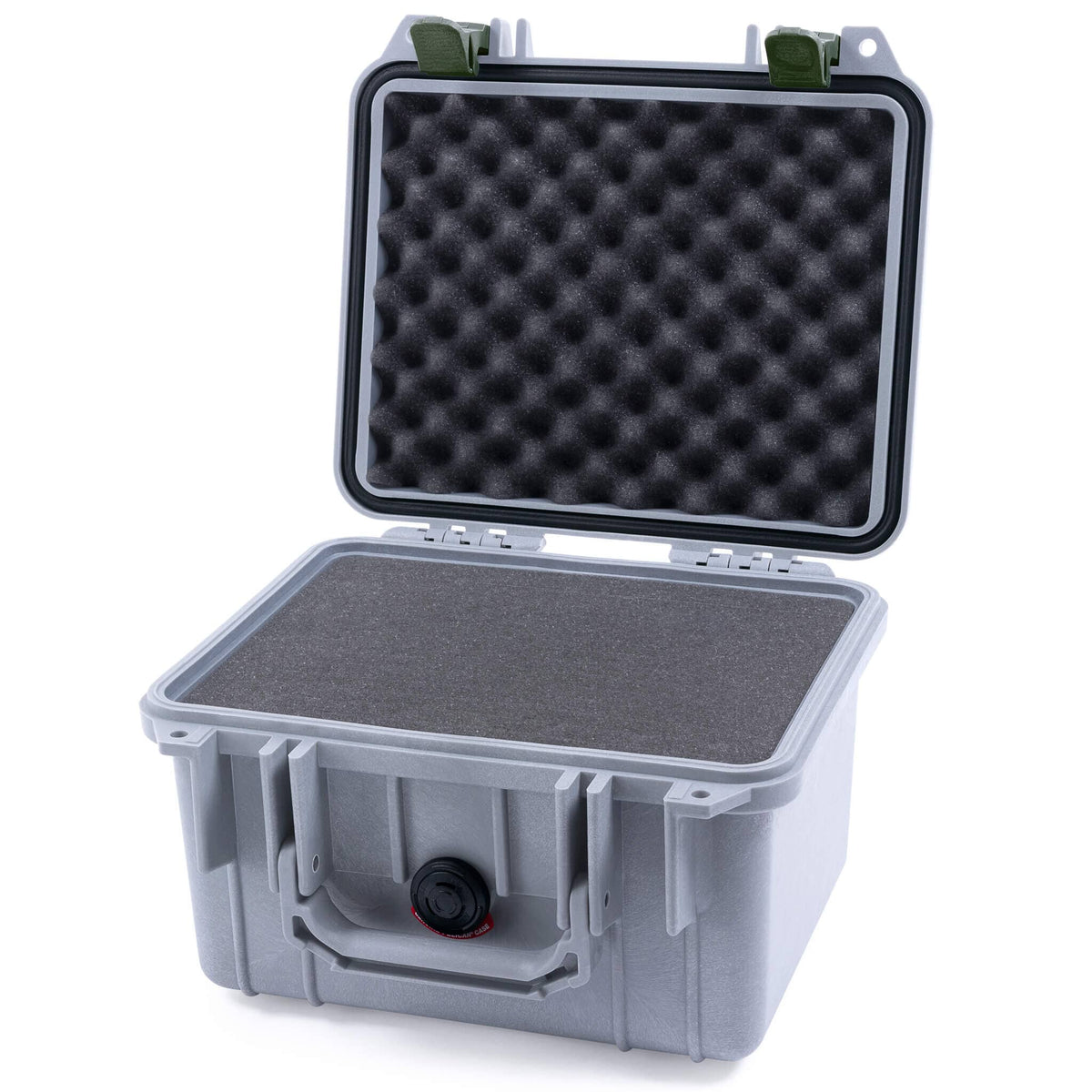 Pelican 1300 Case, Silver with OD Green Latches Pick &amp; Pluck Foam with Convolute Lid Foam ColorCase 013000-0001-180-130