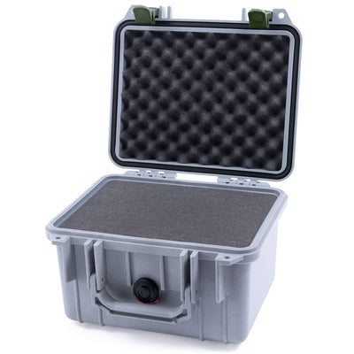 Pelican 1300 Case, Silver with OD Green Latches Pick & Pluck Foam with Convolute Lid Foam ColorCase 013000-0001-180-130