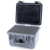 Pelican 1300 Case, Silver with OD Green Latches Pick & Pluck Foam with Zipper Lid Pouch ColorCase 013000-0101-180-130