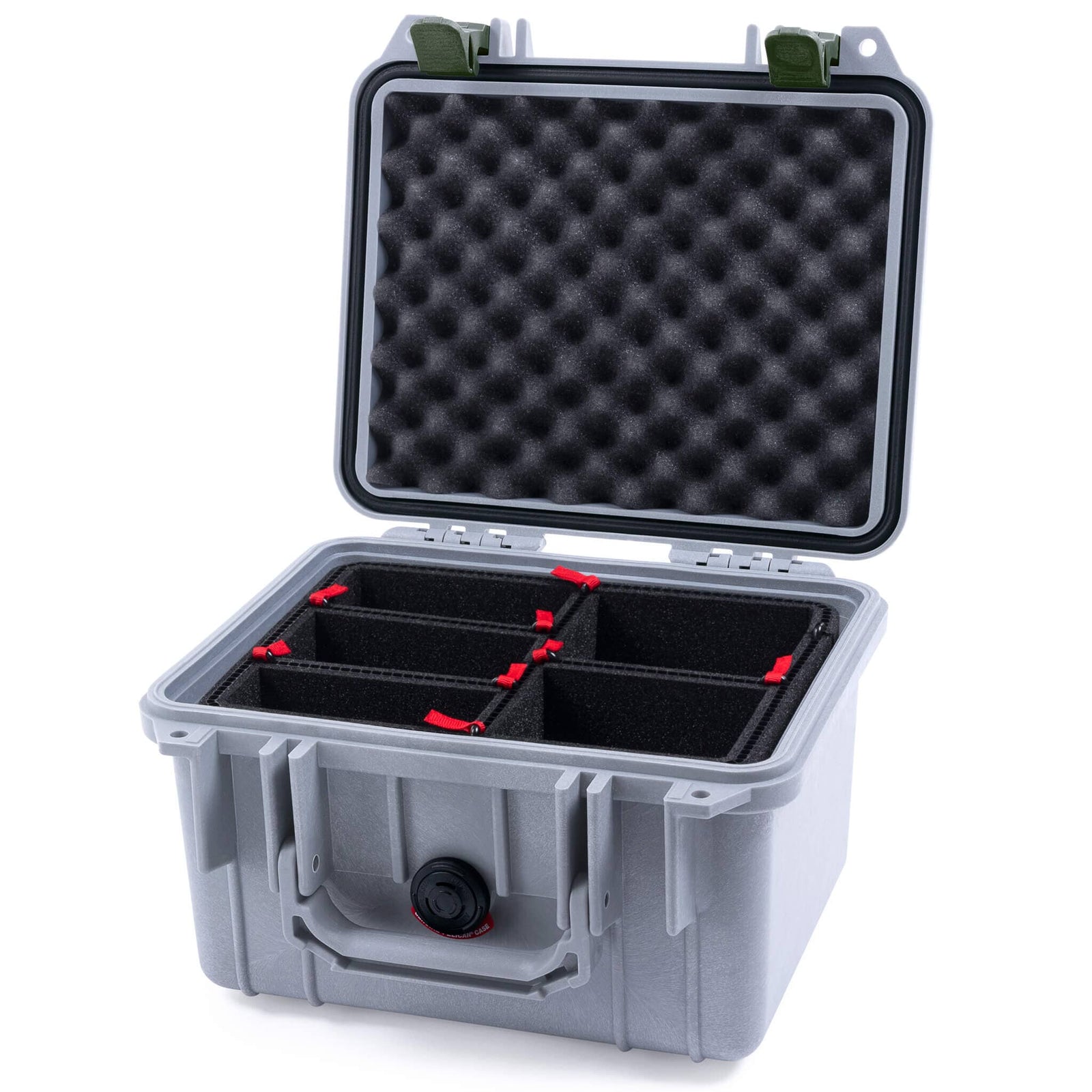 Pelican 1300 Case, Silver with OD Green Latches TrekPak Divider System with Convolute Lid Foam ColorCase 013000-0020-180-130