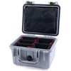 Pelican 1300 Case, Silver with OD Green Latches TrekPak Divider System with Zipper Lid Pouch ColorCase 013000-0120-180-130