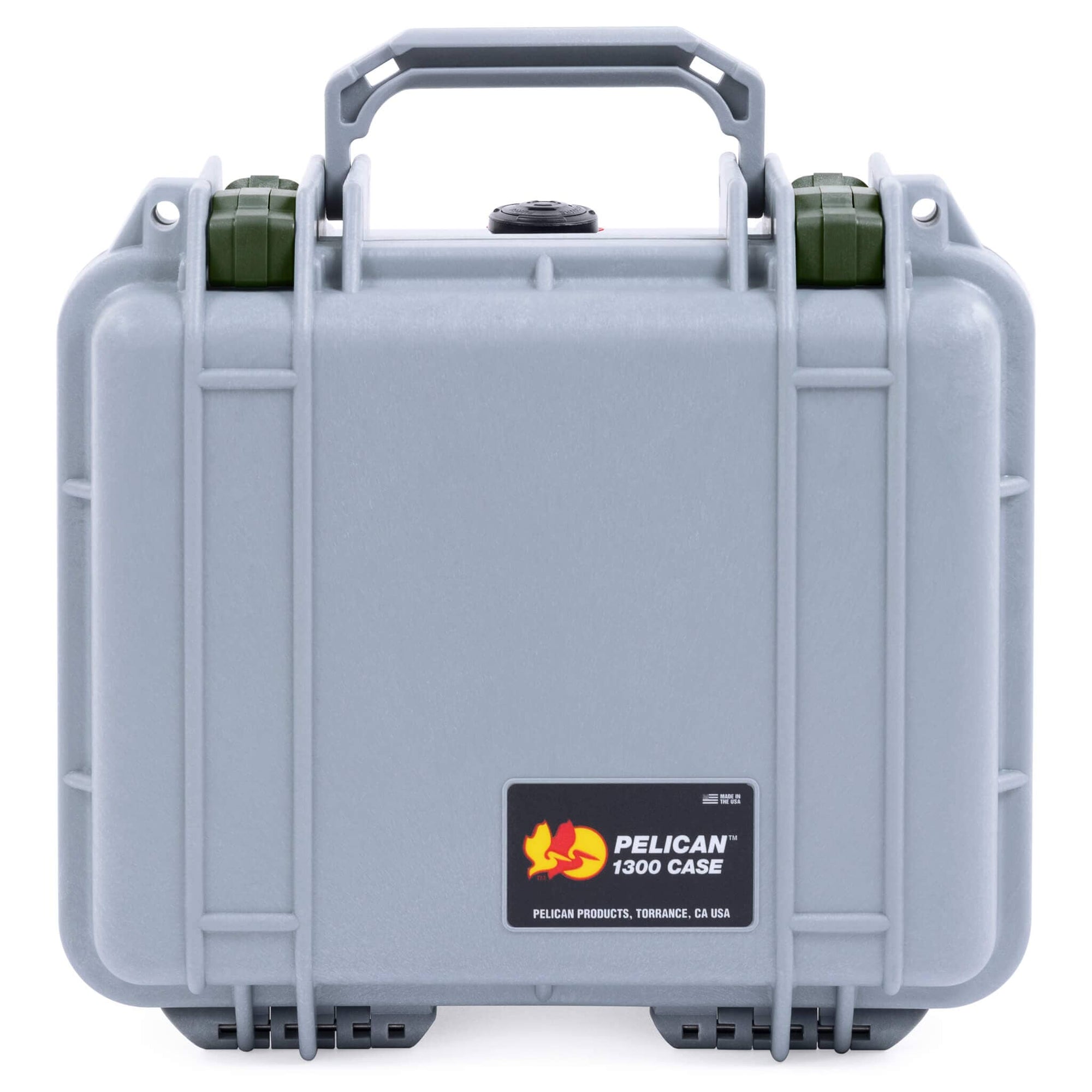 Pelican 1300 Case, Silver with OD Green Latches ColorCase 