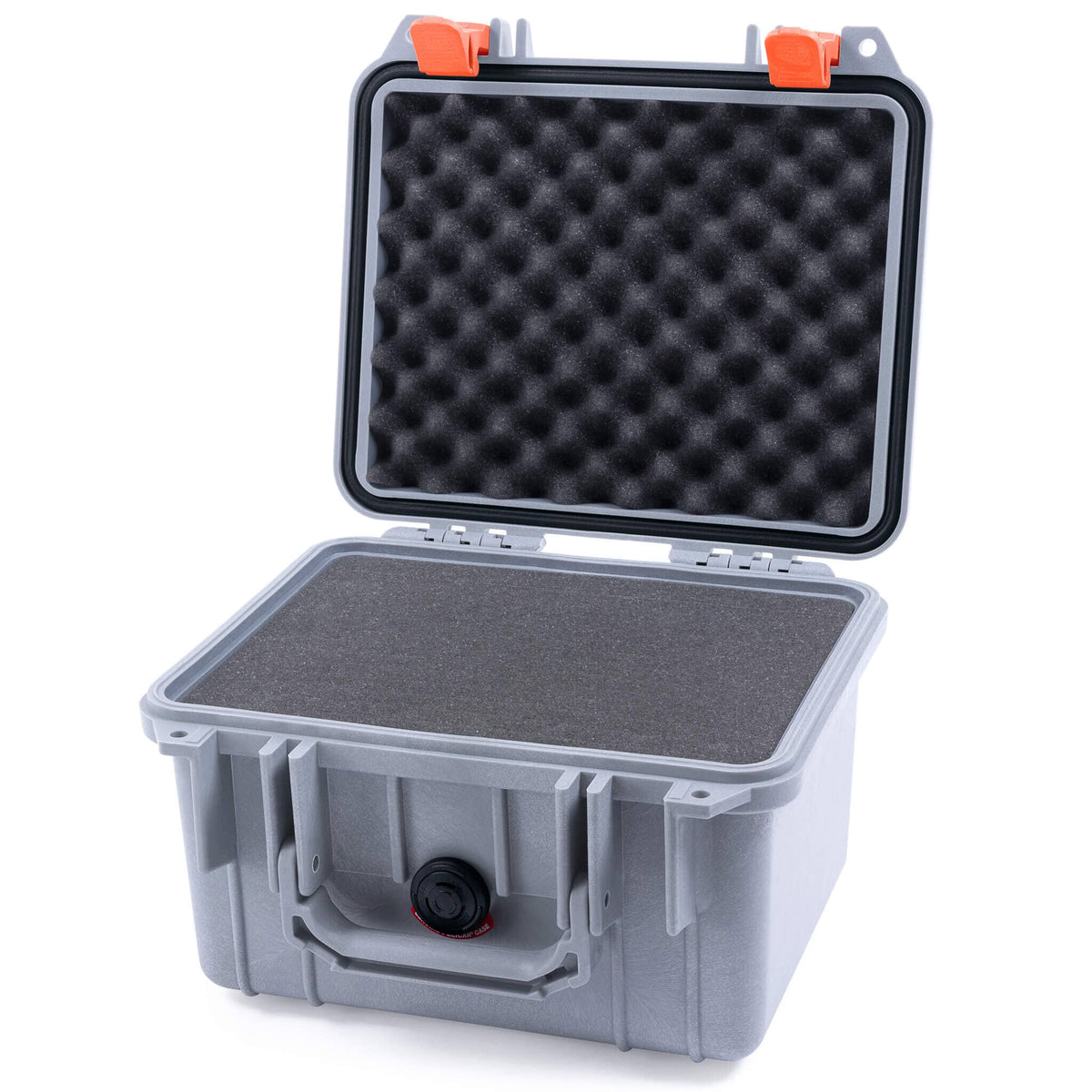 Pelican 1300 Case, Silver with Orange Latches Pick &amp; Pluck Foam with Convolute Lid Foam ColorCase 013000-0001-180-150