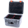 Pelican 1300 Case, Silver with Orange Latches TrekPak Divider System with Zipper Lid Pouch ColorCase 013000-0120-180-150