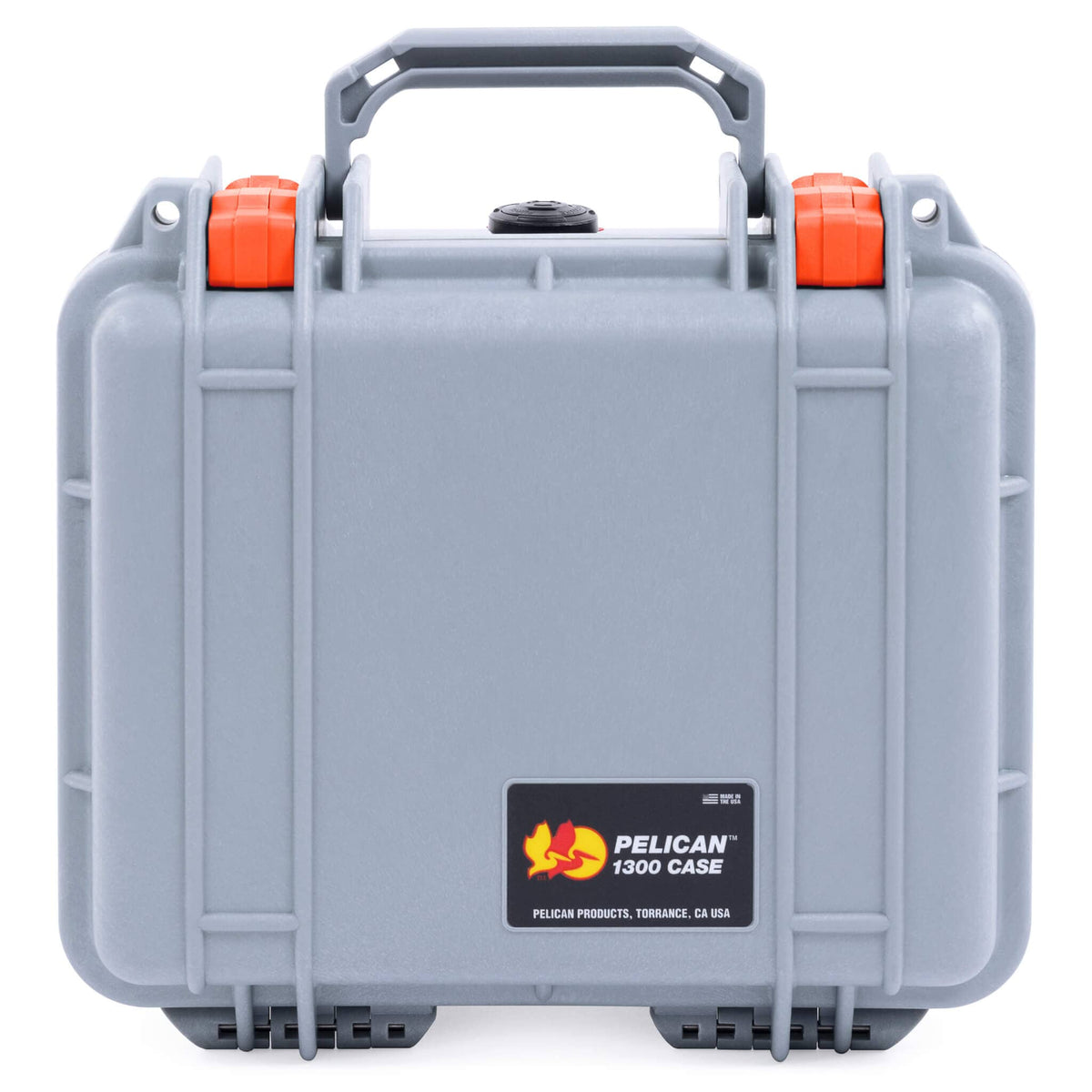 Pelican 1300 Case, Silver with Orange Latches ColorCase 
