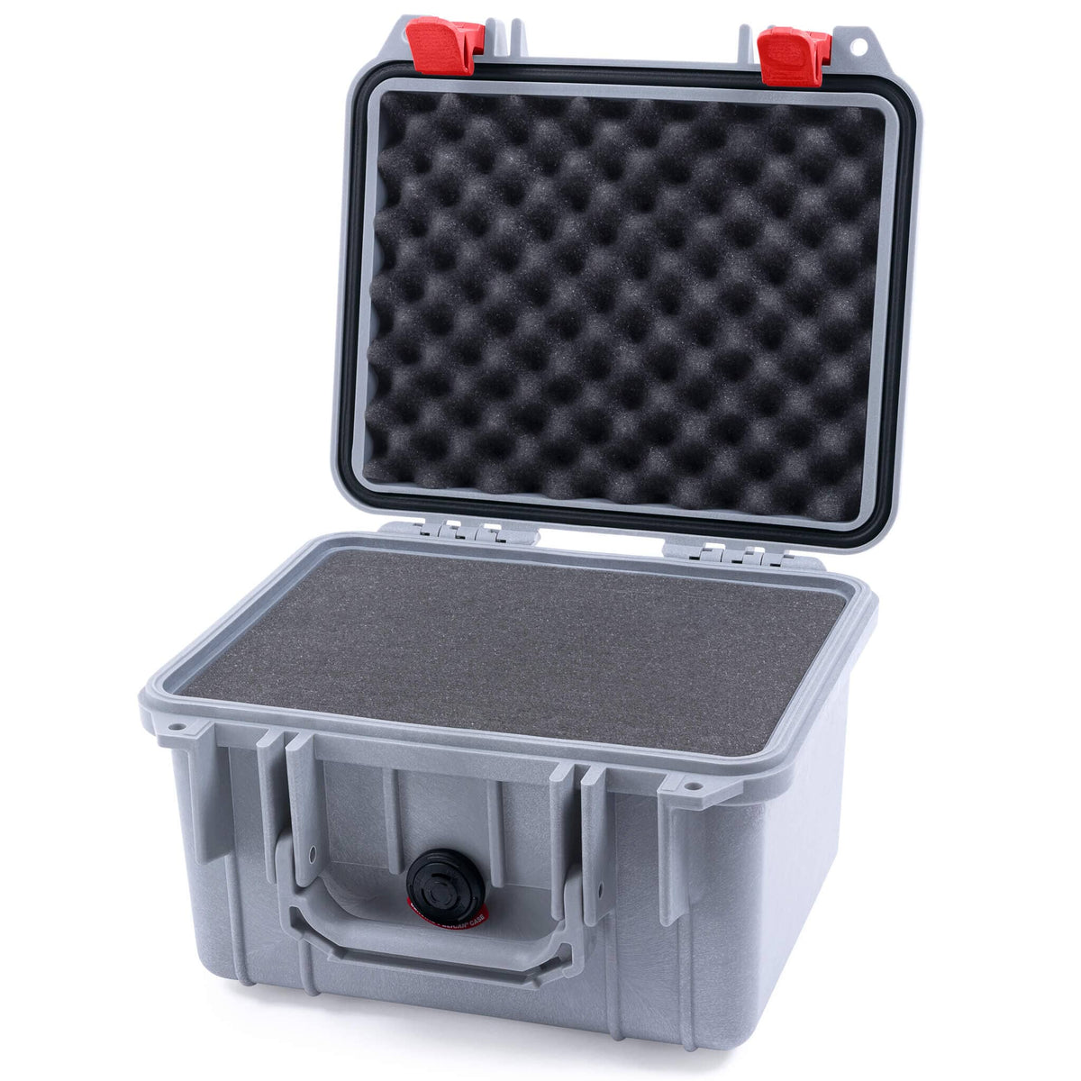 Pelican 1300 Case, Silver with Red Latches Pick &amp; Pluck Foam with Convolute Lid Foam ColorCase 013000-0001-180-320