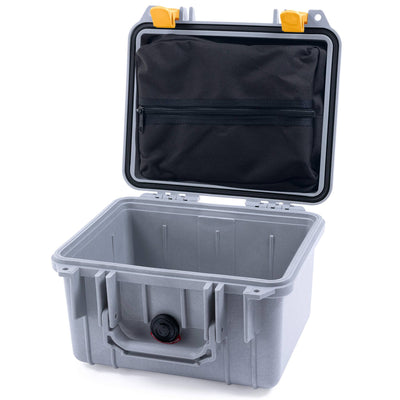 Pelican 1300 Case, Silver with Yellow Latches Zipper Lid Pouch Only ColorCase 013000-0100-180-240