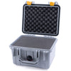 Pelican 1300 Case, Silver with Yellow Latches Pick & Pluck Foam with Convolute Lid Foam ColorCase 013000-0001-180-240