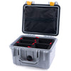 Pelican 1300 Case, Silver with Yellow Latches TrekPak Divider System with Zipper Lid Pouch ColorCase 013000-0120-180-240