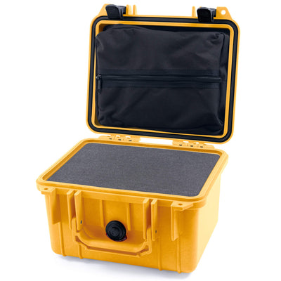 Pelican 1300 Case, Yellow with Black Latches Pick & Pluck Foam with Zipper Lid Pouch ColorCase 013000-0101-240-110
