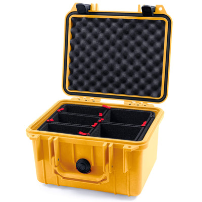 Pelican 1300 Case, Yellow with Black Latches TrekPak Divider System with Convolute Lid Foam ColorCase 013000-0020-240-110