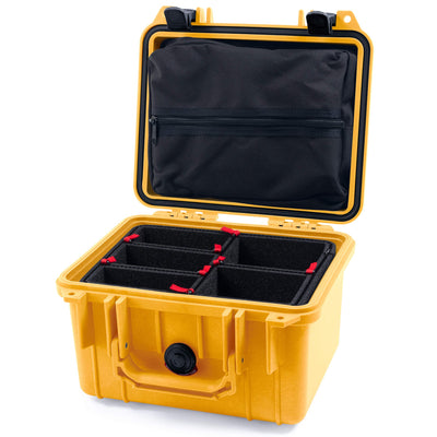 Pelican 1300 Case, Yellow with Black Latches TrekPak Divider System with Zipper Lid Pouch ColorCase 013000-0120-240-110