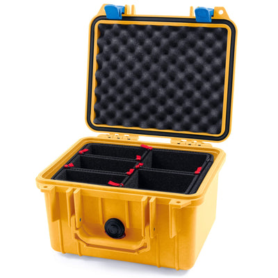 Pelican 1300 Case, Yellow with Blue Latches TrekPak Divider System with Convolute Lid Foam ColorCase 013000-0020-240-120