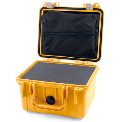 Pelican 1300 Case, Yellow with Desert Tan Latches Pick & Pluck Foam with Zipper Lid Pouch ColorCase 013000-0101-240-310