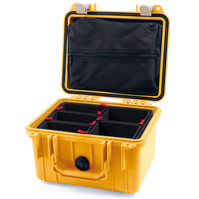 Pelican 1300 Case, Yellow with Desert Tan Latches TrekPak Divider System with Zipper Lid Pouch ColorCase 013000-0120-240-310