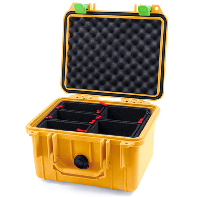 Pelican 1300 Case, Yellow with Lime Green Latches TrekPak Divider System with Convolute Lid Foam ColorCase 013000-0020-240-300
