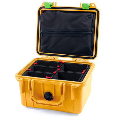 Pelican 1300 Case, Yellow with Lime Green Latches TrekPak Divider System with Zipper Lid Pouch ColorCase 013000-0120-240-300