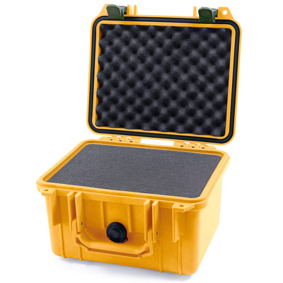 Pelican 1300 Case, Yellow with OD Green Latches Pick & Pluck Foam with Convolute Lid Foam ColorCase 013000-0001-240-300