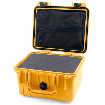 Pelican 1300 Case, Yellow with OD Green Latches Pick & Pluck Foam with Zipper Lid Pouch ColorCase 013000-0130101-240-130