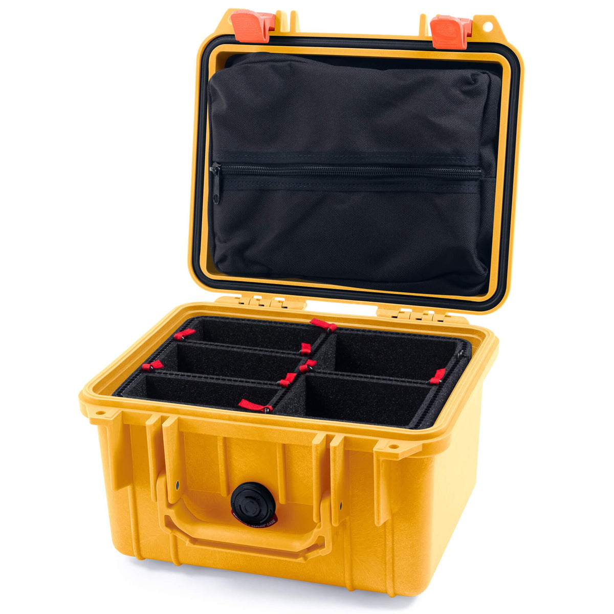 Pelican 1300 Case, Yellow with Orange Latches TrekPak Divider System with Zipper Lid Pouch ColorCase 013000-0120-240-150