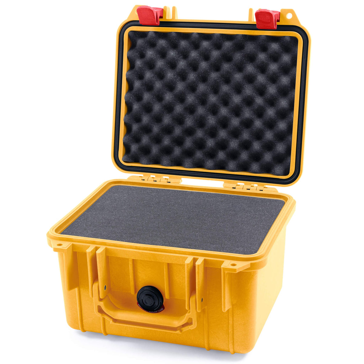 Pelican 1300 Case, Yellow with Red Latches Pick &amp; Pluck Foam with Convolute Lid Foam ColorCase 013000-0001-240-320