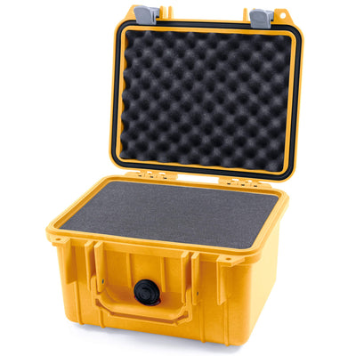 Pelican 1300 Case, Yellow with Silver Latches Pick & Pluck Foam with Convolute Lid Foam ColorCase 013000-0001-240-180