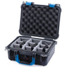 Pelican 1400 Case, Black with Blue Handle & Latches Gray Padded Microfiber Dividers with Convolute Lid Foam ColorCase 014000-0070-110-120