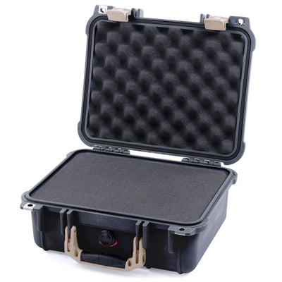 Pelican 1400 Case, Black with Desert Tan Handle & Latches Pick & Pluck Foam with Convolute Lid Foam ColorCase 014000-0001-110-310