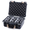Pelican 1400 Case, Black with Desert Tan Handle & Latches Gray Padded Microfiber Dividers with Convolute Lid Foam ColorCase 014000-0070-110-310