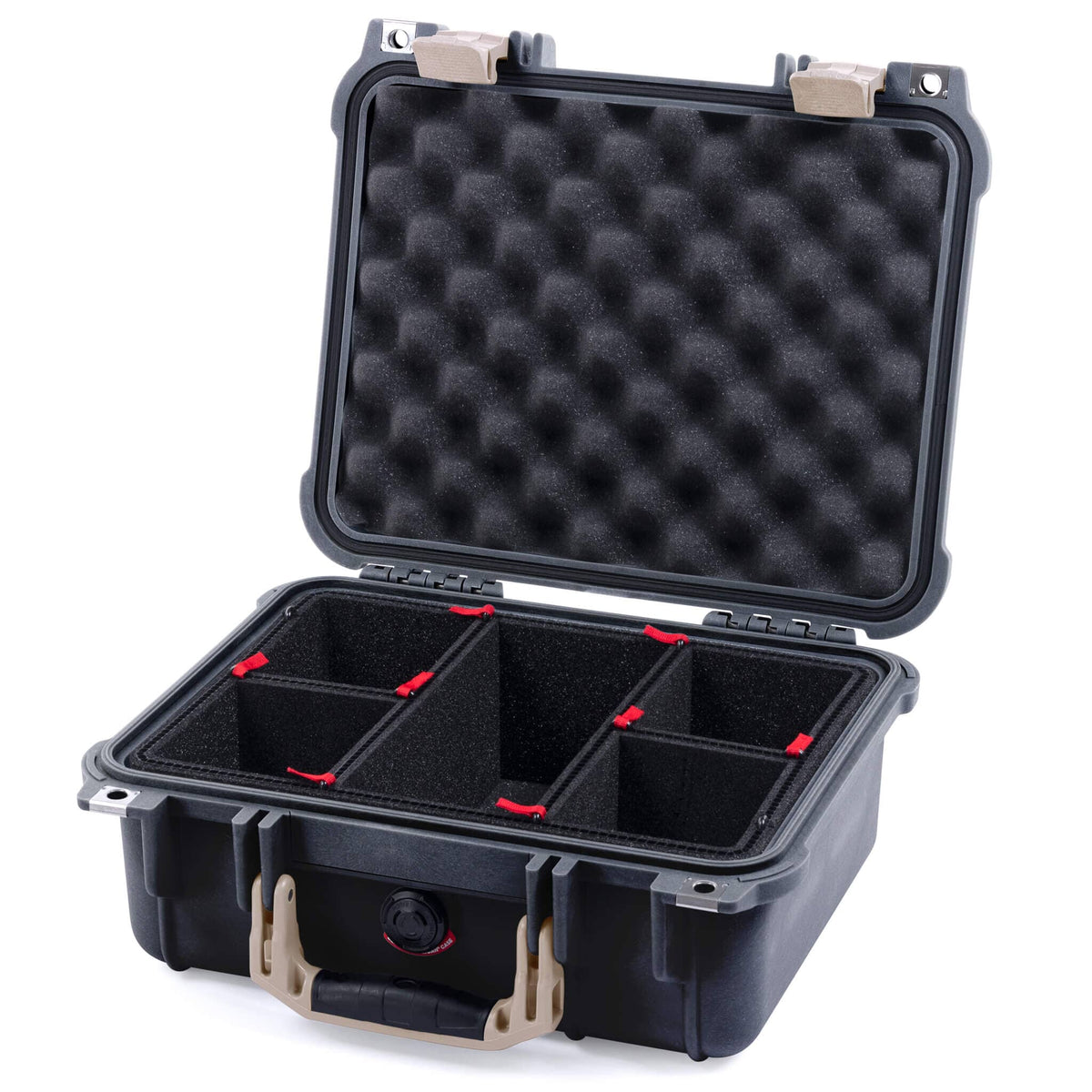 Pelican 1400 Case, Black with Desert Tan Handle &amp; Latches TrekPak Divider System with Convolute Lid Foam ColorCase 014000-0020-110-310