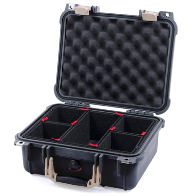 Pelican 1400 Case, Black with Desert Tan Handle & Latches TrekPak Divider System with Convolute Lid Foam ColorCase 014000-0020-110-310