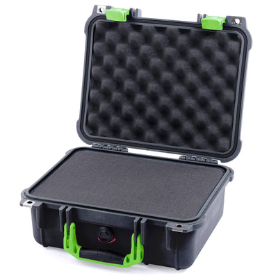 Pelican 1400 Case, Black with Lime Green Handle & Latches Pick & Pluck Foam with Convolute Lid Foam ColorCase 014000-0001-110-300