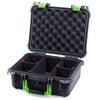 Pelican 1400 Case, Black with Lime Green Handle & Latches TrekPak Divider System with Convolute Lid Foam ColorCase 014000-0020-110-300