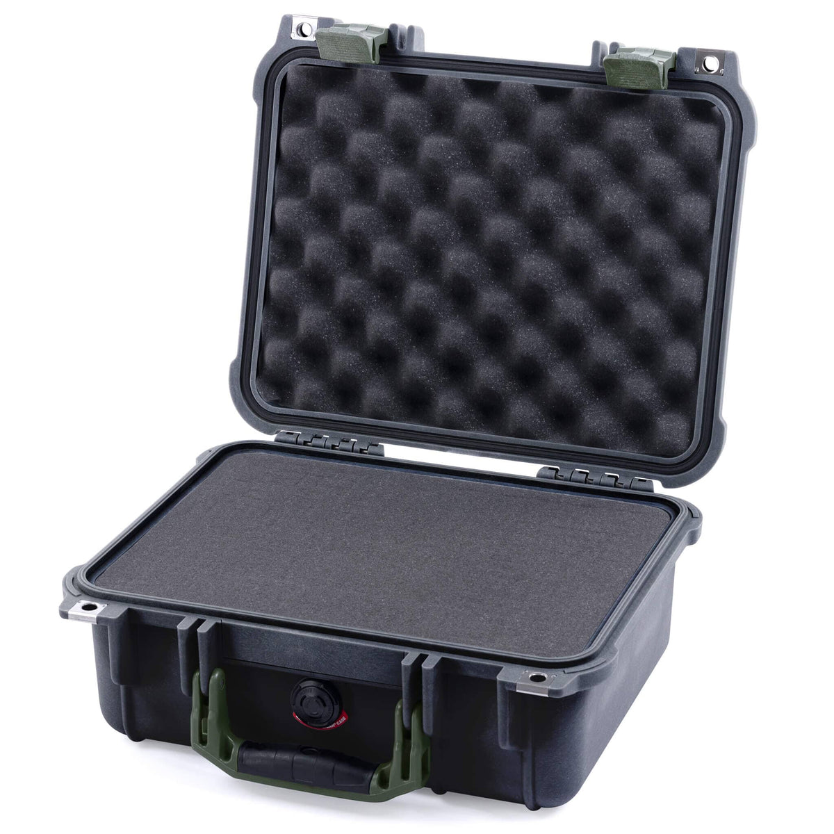 Pelican 1400 Case, Black with OD Green Handle &amp; Latches Pick &amp; Pluck Foam with Convolute Lid Foam ColorCase 014000-0001-110-130