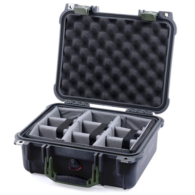 Pelican 1400 Case, Black with OD Green Handle & Latches Gray Padded Microfiber Dividers with Convolute Lid Foam ColorCase 014000-0070-110-130
