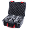 Pelican 1400 Case, Black with Red Handle & Latches Gray Padded Microfiber Dividers with Convolute Lid Foam ColorCase 014000-0070-110-320