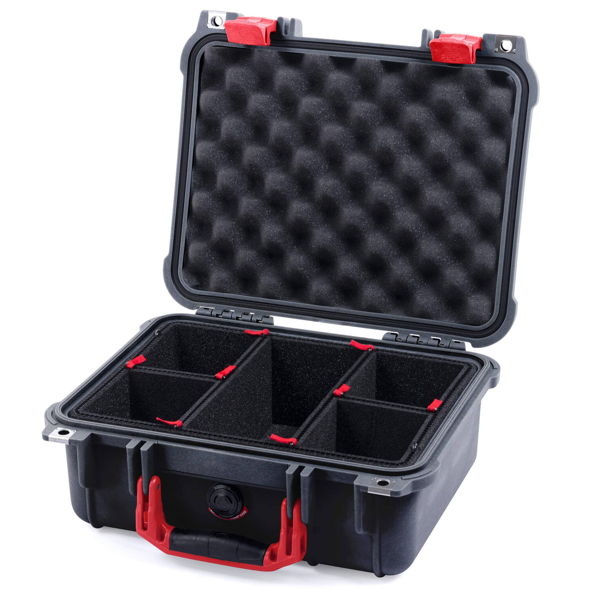 Pelican 1400 Case, Black with Red Handle &amp; Latches TrekPak Divider System with Convolute Lid Foam ColorCase 014000-0020-110-320